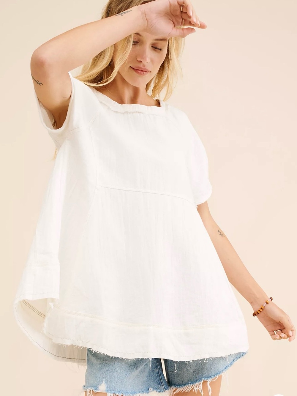 We The Free Sunset City Ecru Short-Sleeve Tunic Top